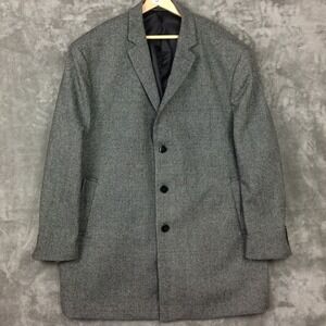 Calvin Klein Overcoat Mens XXL Wool Blend Herringbone Tweed Grey 50-52